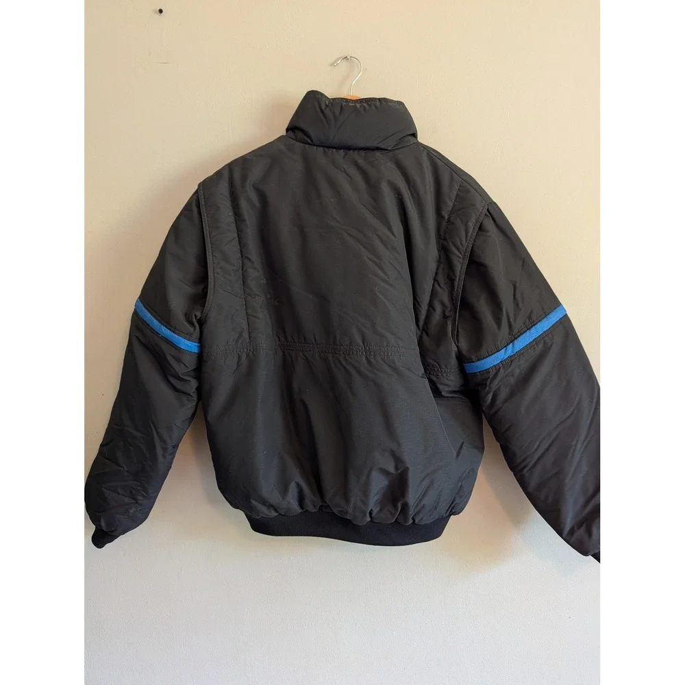 Vtg 70s/80s Skitique International Down Snow Jacket Black Blue Stripe Mens L Ski